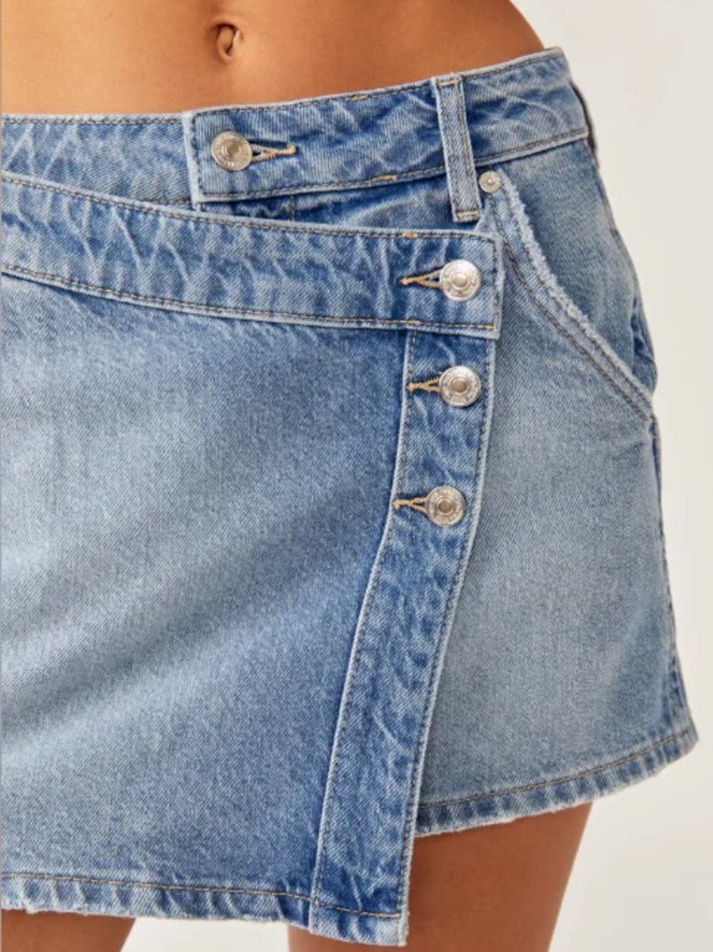 Asymmetrical Light Blue Denim Mini Skirt